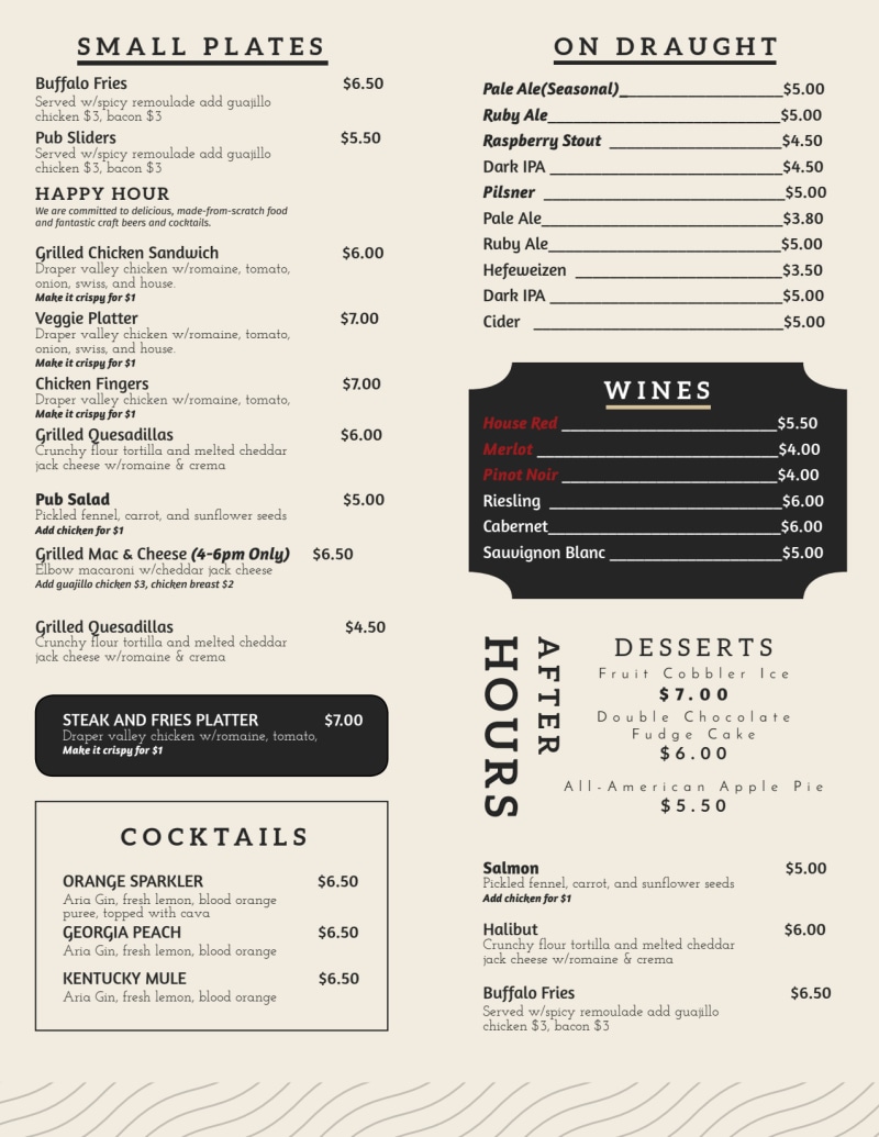Brewery Menu Flyer Template