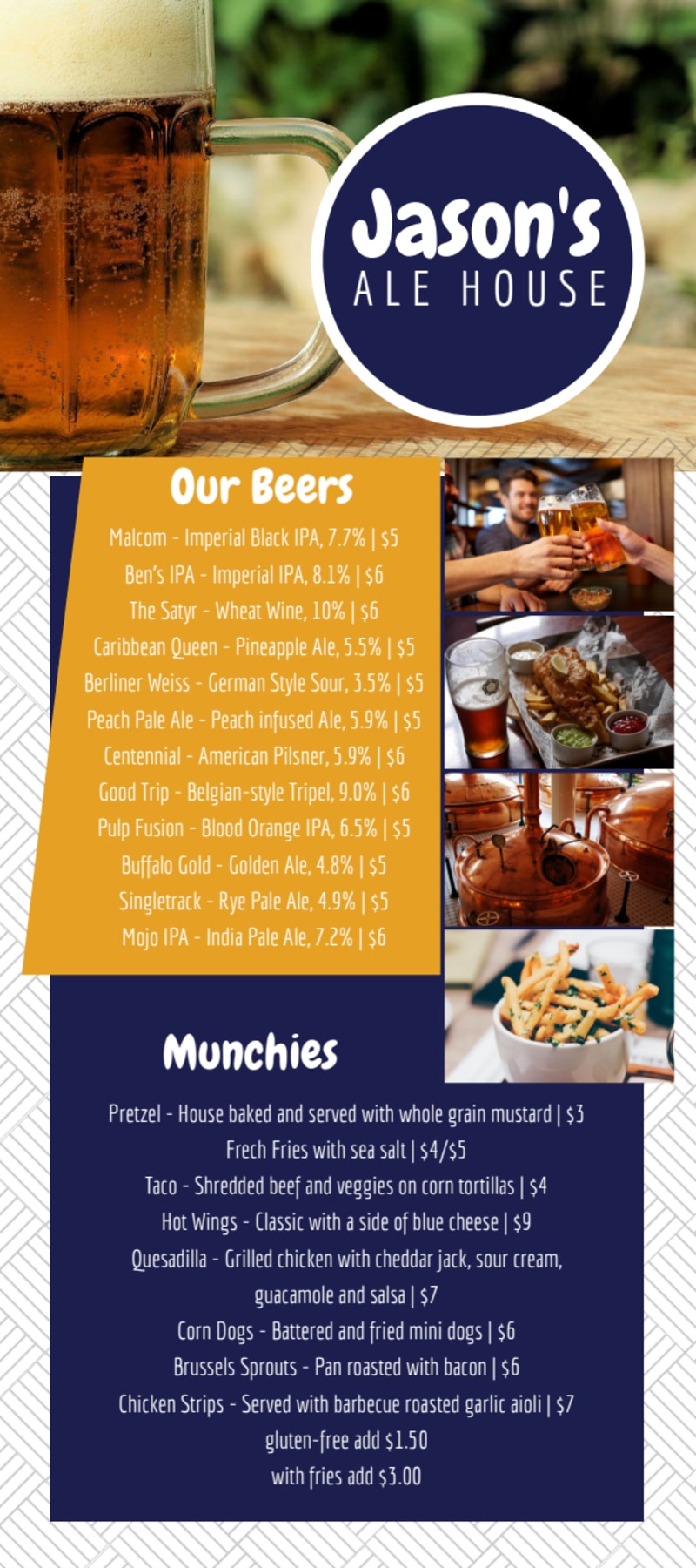 Ale House Bar Menu Template