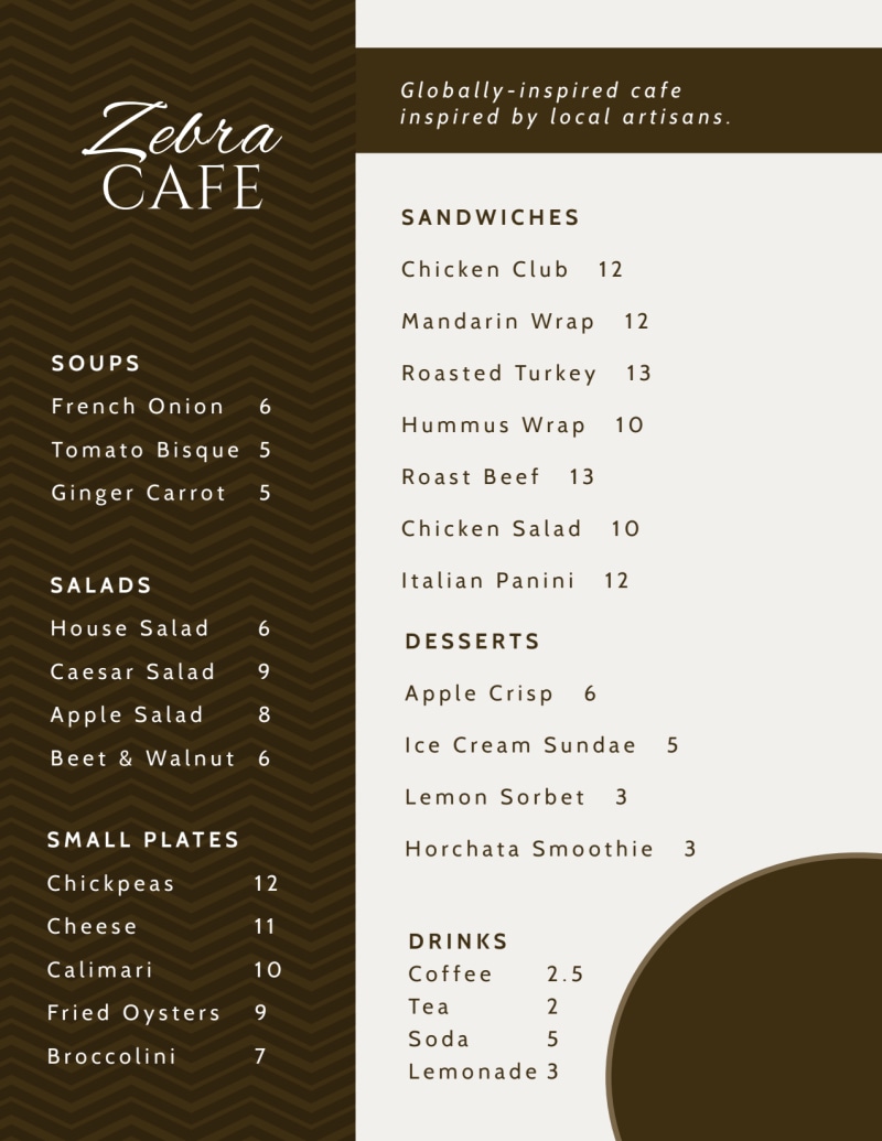 zebra cafe menu template mycreativeshop cafe menu template