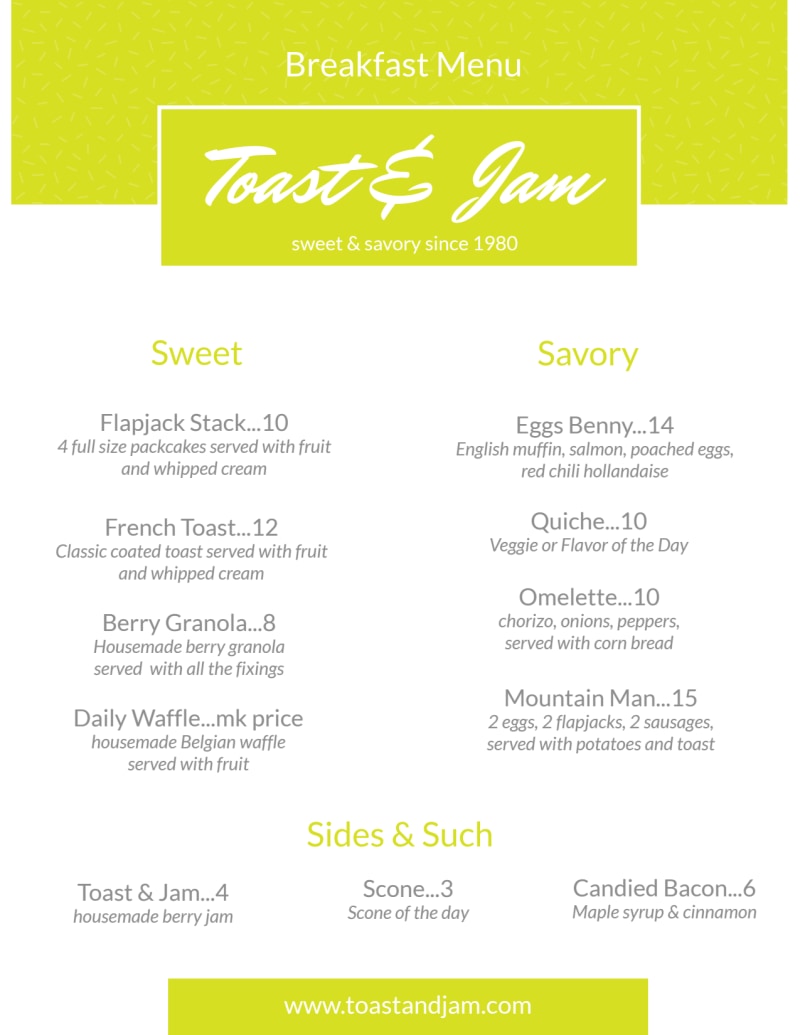 Classic Breakfast Menu Template