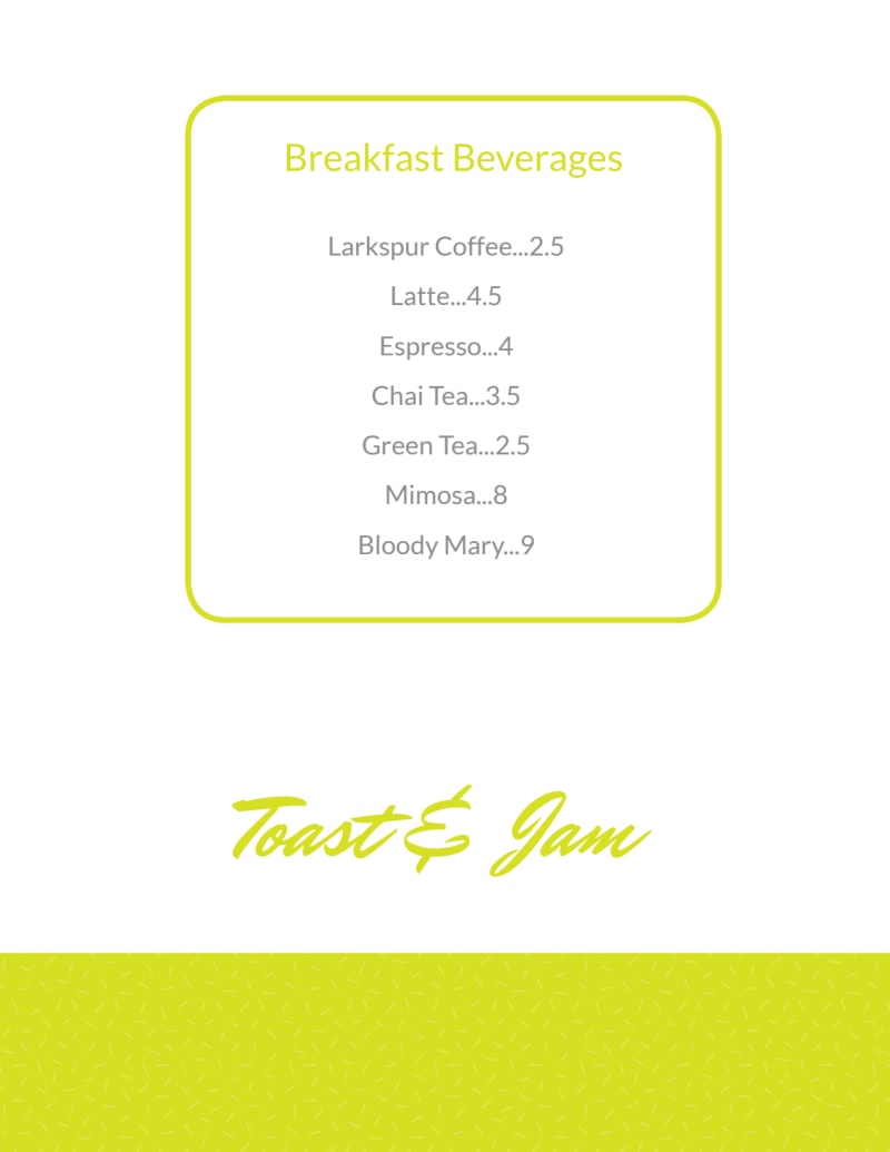 Printable Breakfast Menu