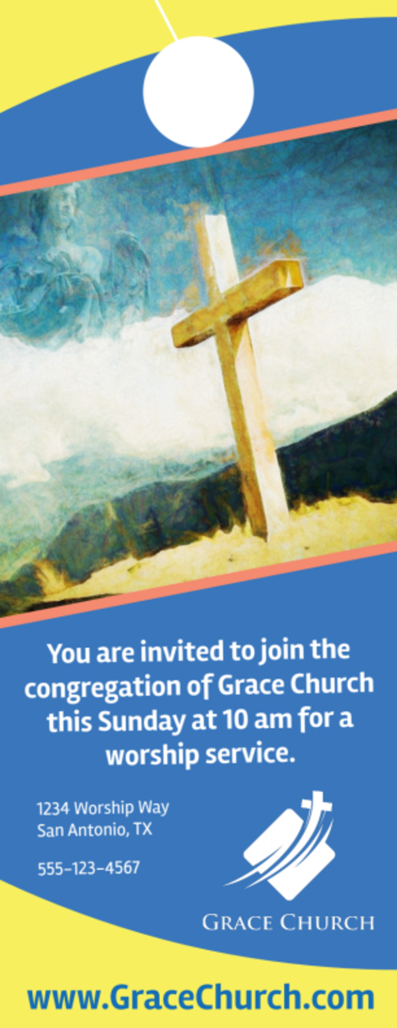 Blue Church Invitation Door Hanger Template | MyCreativeShop
