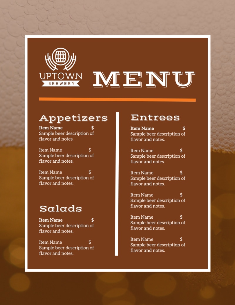 Refreshing Brewery Menu Template