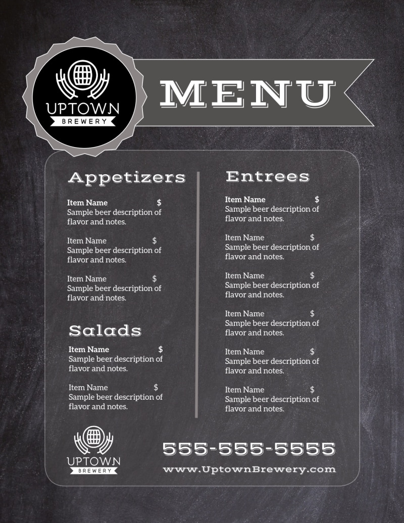 Chalk Brewery Menu Template