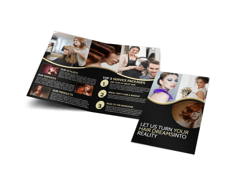 Black Hair Salon BiFold Brochure Template