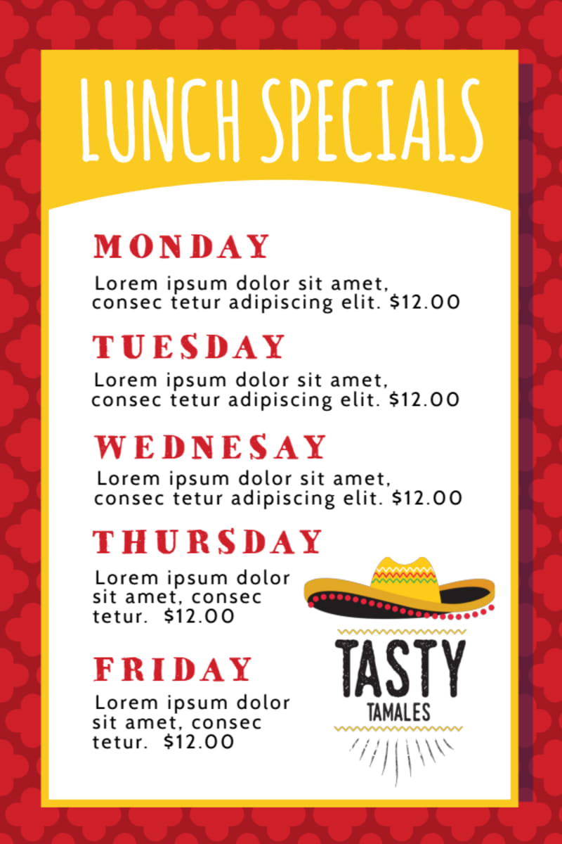 Restaurant Lunch Table Tent Template