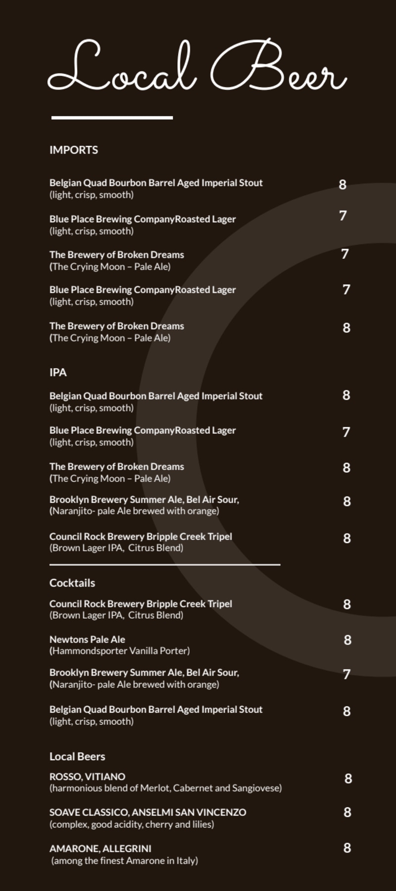 Local Drink Menu Template