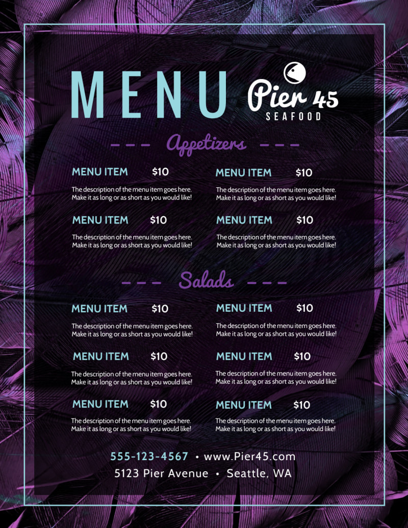 Purple Restaurant Menu Template