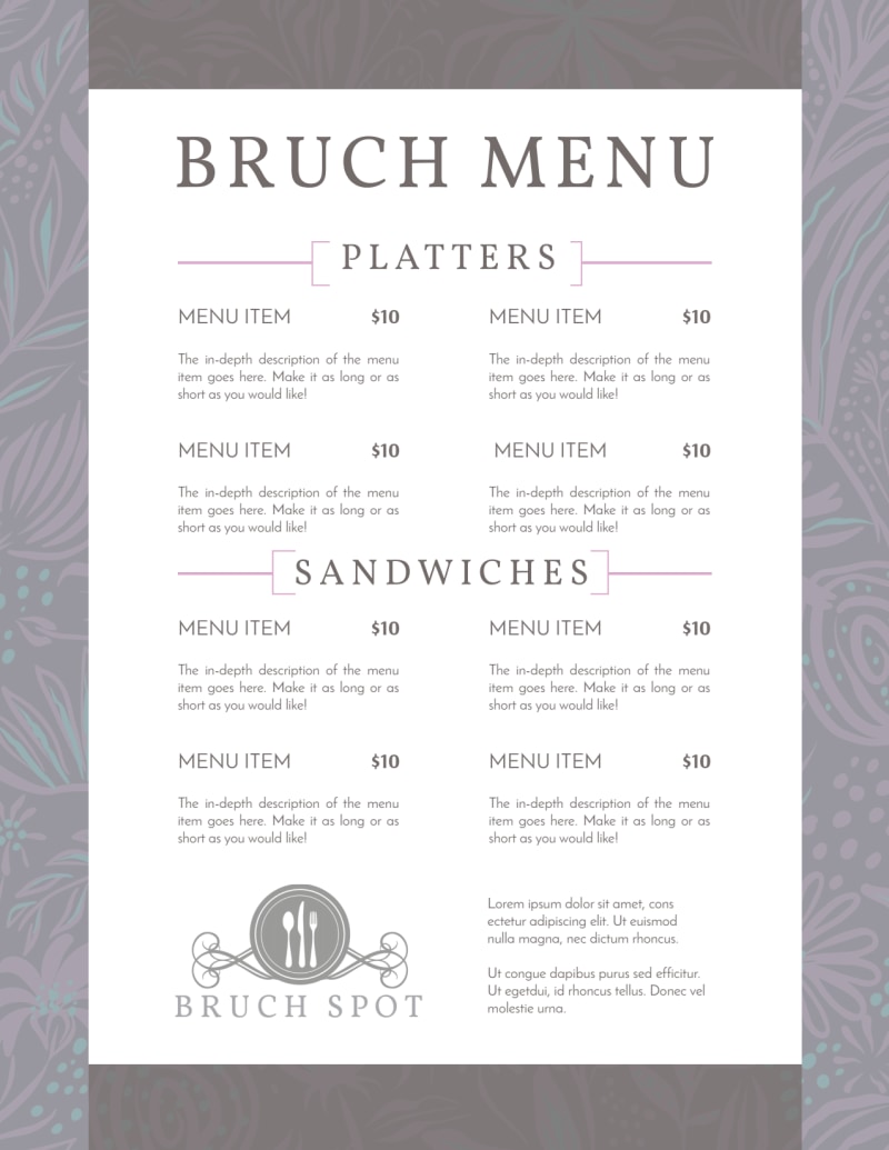 Grey Lunch Menu Template