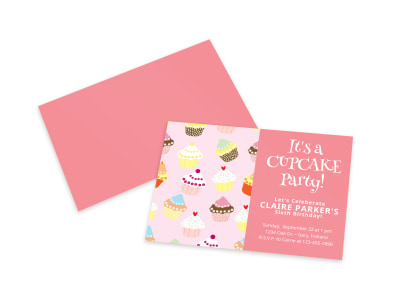 Cupcake Birthday Party Card Template preview