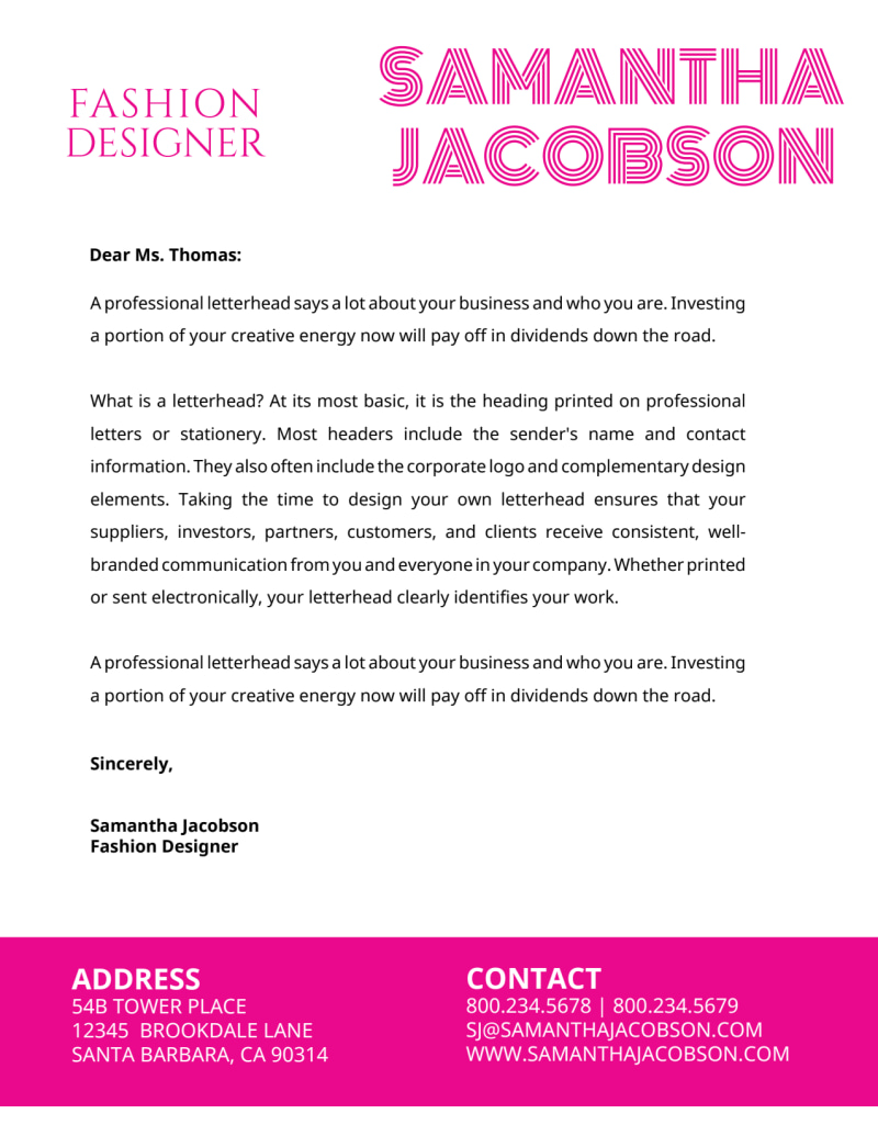 Pink Designer Letterhead Template