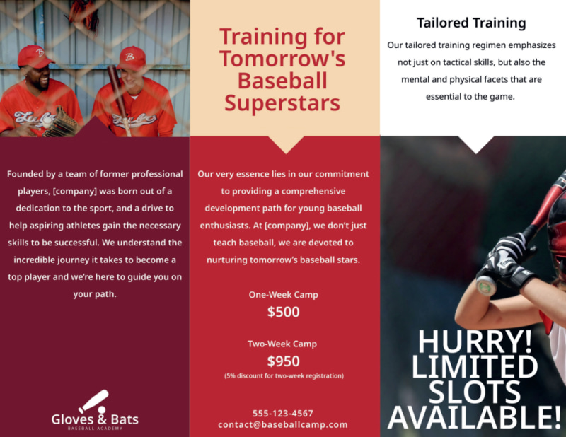 Baseball Sports Camp Tri-Fold Brochure Template