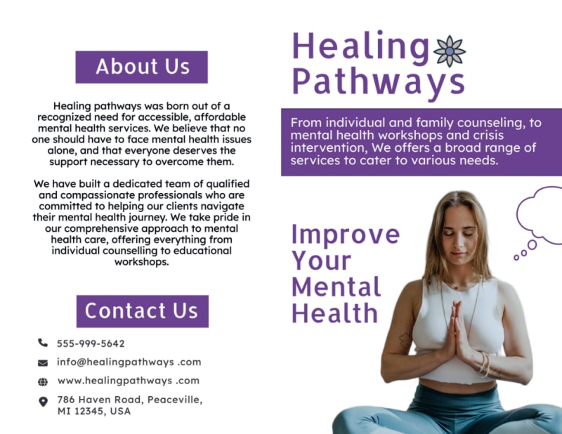 Mental Health Counseling Center Bi-Fold Brochure Template