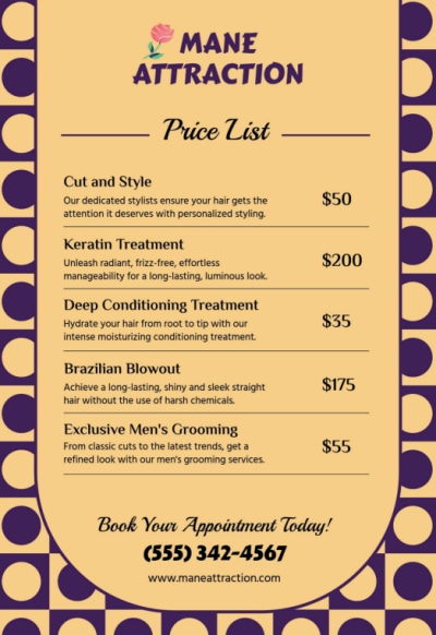 Price List Hair Salon ks84v7a889