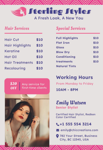 Price List Hair Salon on9ydia9q6