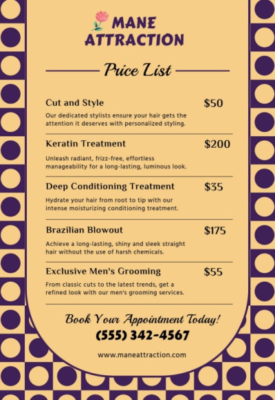 Price List Hair Salon 6wgwi637rq