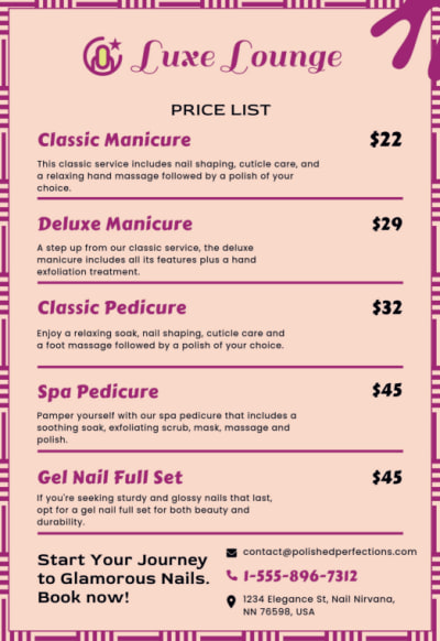 Price List Nail Salon 3qy6erifsb