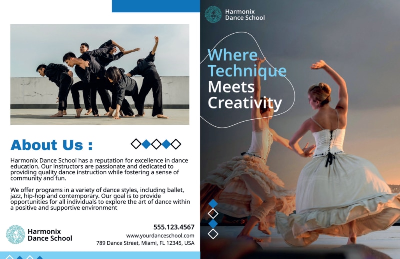 Dance School Bi-Fold Brochure Template 2
