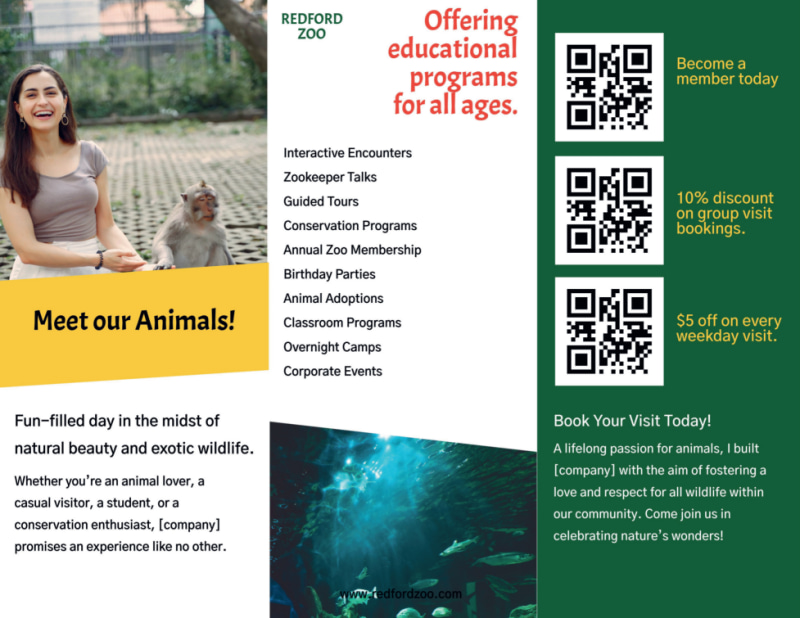 Zoo & Wild Animal Park Tri-Fold Brochure Template
