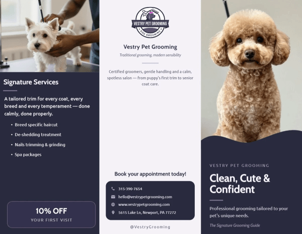 Dog Grooming Tri-Fold Brochure Template 