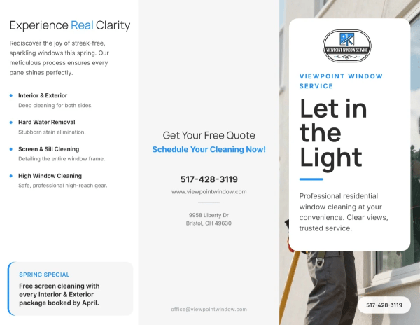 Residential Window Cleaning Tri-Fold Brochure Template 