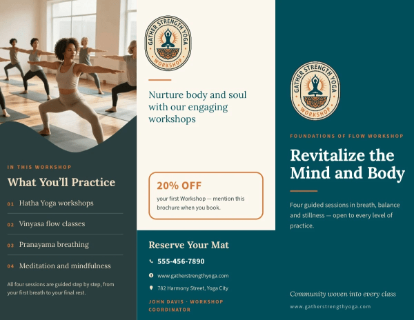 Workshop Yoga Tri-Fold Brochure Template 
