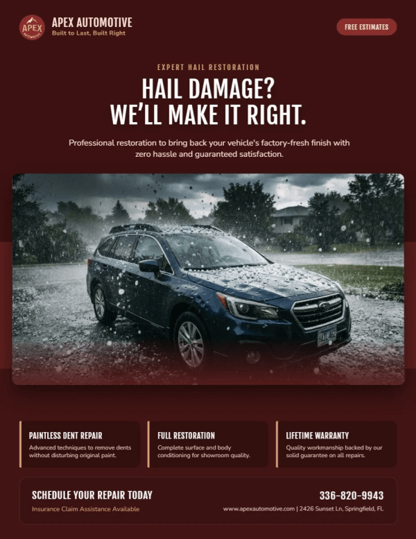Hail Damage Auto Repair Side 1 Image