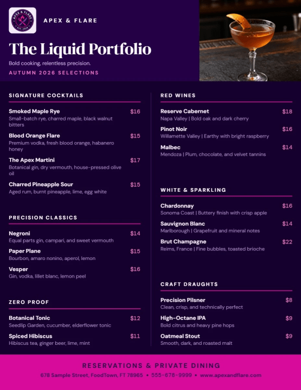Drink List Restaurant