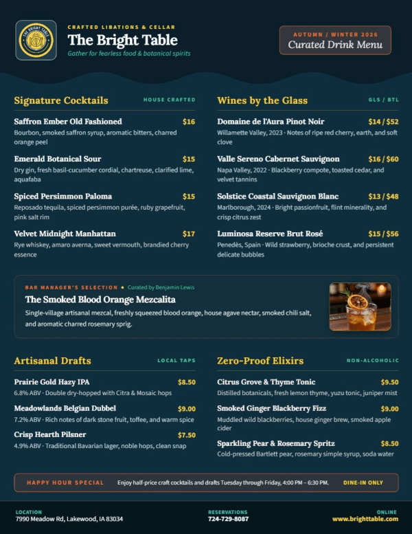 Drink List Restaurant