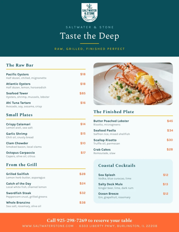 Seafood Restaurant Menu Template 